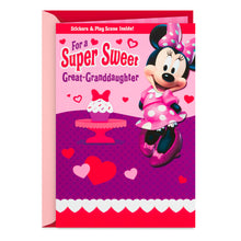 Load image into Gallery viewer, Disney Junior Minnie Mouse Valentine's Day Card for Great-Granddaughter With Sticker Activity