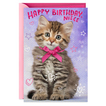 Load image into Gallery viewer, Cuddly Kitten With Bow Birthday Card for Niece