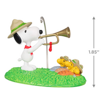 Load image into Gallery viewer, The Peanuts® Gang Beagle Scouts 50th Anniversary Rise and Shine! Ornament and Pin, Set of 2
