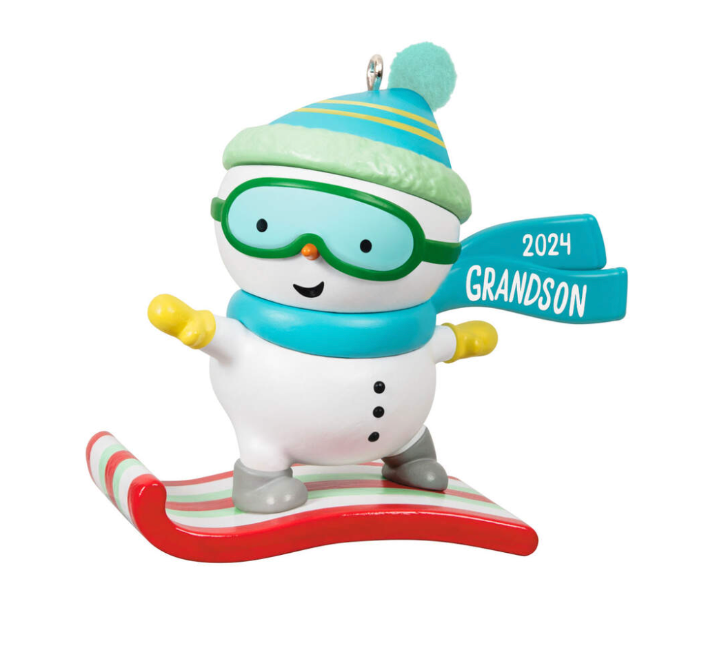 Grandson Snowboarding Snowman 2024 Ornament