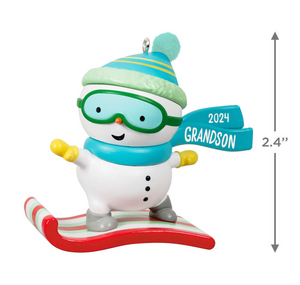 Grandson Snowboarding Snowman 2024 Ornament