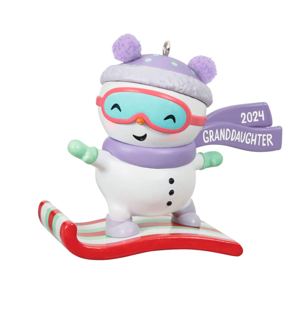 Granddaughter Snowboarding Snowman 2024 Ornament