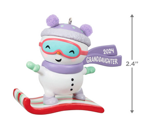 Granddaughter Snowboarding Snowman 2024 Ornament