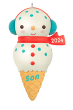 Load image into Gallery viewer, Son Snowman Ice Cream Cone 2024 Ornament
