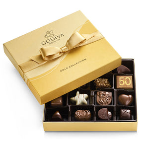 Assorted Chocolate Gold Gift Box, Gold Ribbon, 19 pc