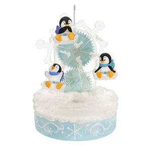 Playful Penguins on Ferris Wheel Musical Ornament With Light and Motion