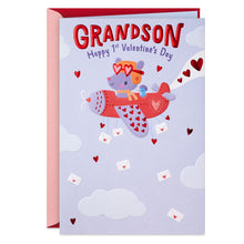 Load image into Gallery viewer, Airplane With Heart Banner Pop-Up Baby's First Valentine's Day Card for Grandson
