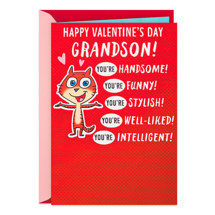 Smart and Handsome Funny Valentine's Day Card for Grandson
