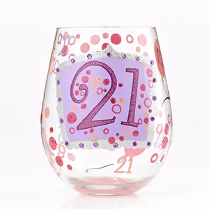 Lolita - 21st Birthday Hand Painted Stemless Wine Glass