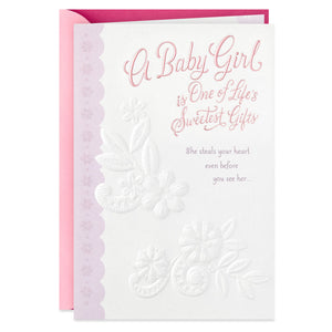 Life's Sweetest Gift Flowers and Swirls New Baby Girl Card