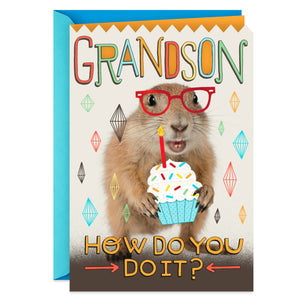 Prairie Dog With Cupcake Birthday Card for Grandson