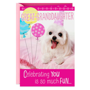 Puppy With Balloons Birthday Card for Great-Granddaughter