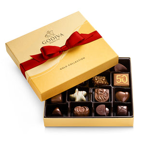 Assorted Chocolate Gold Gift Box, Red Ribbon, 19 pc.