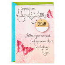Load image into Gallery viewer, Follow Your Path Congratulations Card for Granddaughter With Removable Token
