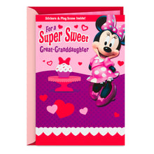 Load image into Gallery viewer, Disney Junior Minnie Mouse Valentine&#39;s Day Card for Great-Granddaughter With Sticker Activity
