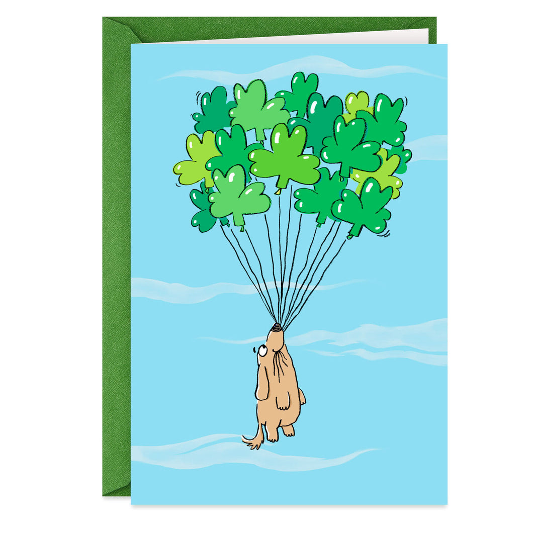 Dog With Shamrock Balloons St. Patrick's Day Birthday Card