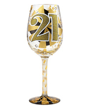 Load image into Gallery viewer, Lolita - 21 and having fun Birthday Hand Painted Wine Glass
