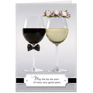 Bride and Groom Decorated Glasses Wedding Card