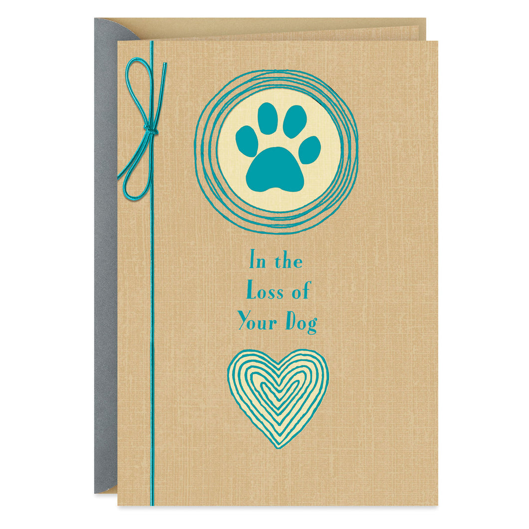 Paw Print With Heart Pet Sympathy Card for Loss of Dog