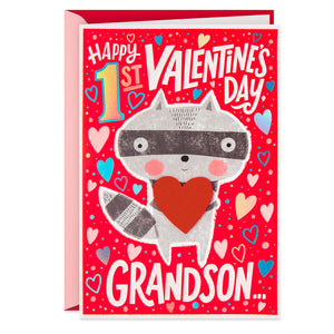 Raccoon First Valentine's Day Card for Grandson