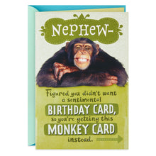Load image into Gallery viewer, Not Sentimental Chimp Hug Birthday Card for Nephew
