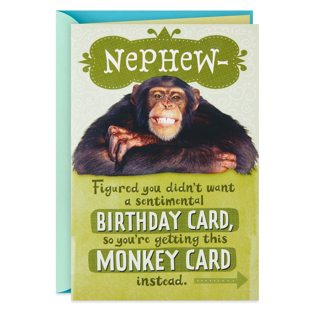 Not Sentimental Chimp Hug Birthday Card for Nephew