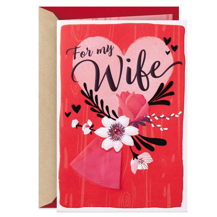 Lucky in Love Floral Heart Valentine's Day Card for Wife