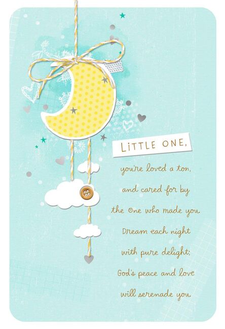 Moon With Hearts and Stars Baby Boy Christening Card
