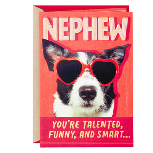 Dog in Sunglasses Funny Valentine's Day Card for Nephew